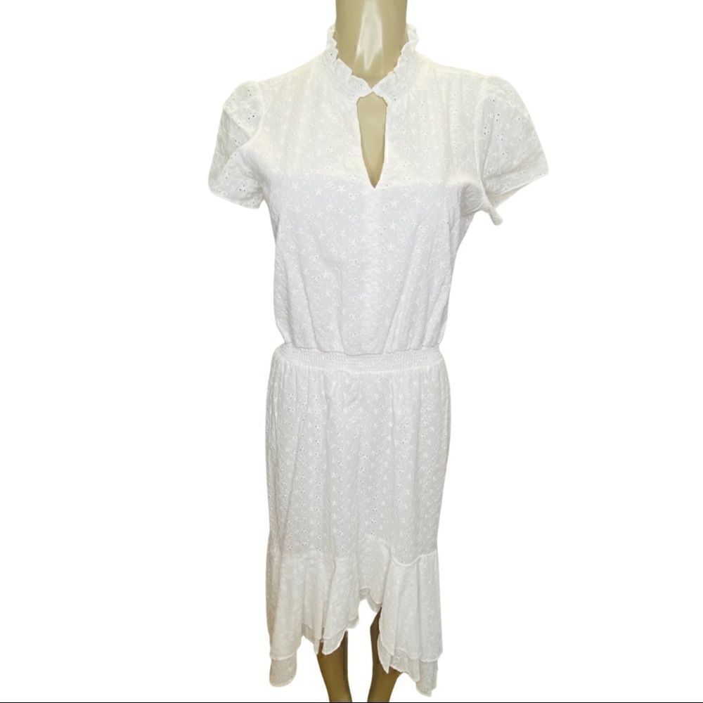 1.state white cotton dress from nordstrom with elastic waist and ruffle collar